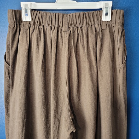 Halara Cotton Wide-Leg Pants Pull-On Pocket Brown High-Rise Large Regular - Picture 4 of 8